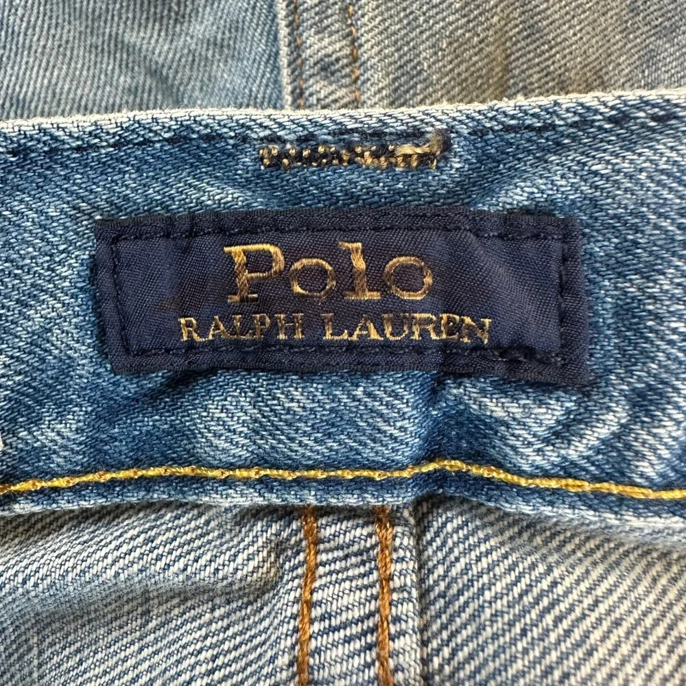 NEW Polo Ralph Lauren Varick Slim Straight Patch Distressed Jeans Light Wash 33